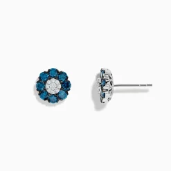 Earrings|Effy Jewelry Bella Bleu 14K White Gold Blue and White Diamond Flower Stud Earrings
