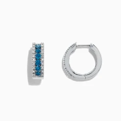 Earrings|BH Multi Bella Bleu 14K White Gold Blue u0026 White Diamond Hoop Earrings, 0.92 TCW