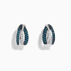Earrings|Effy Jewelry Bella Bleu 14K White Gold White and Blue Diamond Hoop Earrings