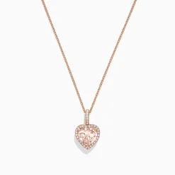 Necklaces & Pendants|Effy Jewelry Blush 14K Rose Gold Morganite and Diamond Heart Pendant, 1.88 TCW