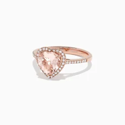 Rings|Effy Jewelry Blush 14K Rose Gold Morganite and Diamond Heart Ring, 1.93 TCW