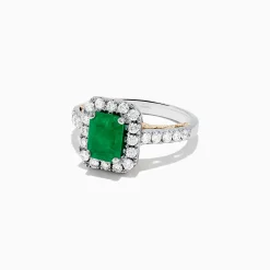 Rings|Effy Jewelry Brasilica 14K 2-Tone Gold Emerald and Diamond Ring, 2.17 TCW