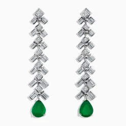 Earrings|Effy Jewelry Brasilica 14K White Gold Emerald and Diamond Drop Earrings