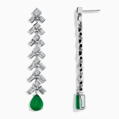 Earrings|Effy Jewelry Brasilica 14K White Gold Emerald and Diamond Drop Earrings