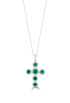 Necklaces & Pendants|Effy Jewelry Brasilica 14K White Gold Emerald and Diamond Cross Pendant, 1.48 TCW