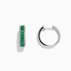 Earrings|Effy Jewelry Brasilica 14K White Gold Emerald and Diamond Hoop Earrings, 2.04 TCW