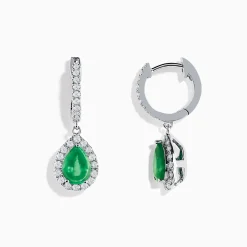 Earrings|Effy Jewelry Brasilica 14K White Gold Emerald and Diamond Drop Earrings