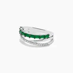 Rings|BH Multi Brasilica 14K White Gold Emerald and Diamond Crossover Ring