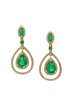 Earrings|Effy Jewelry Brasilica 14K Yellow Gold Emerald and Diamond Earrings, 2.88 TCW
