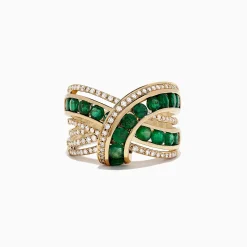 Rings|BH Multi Brasilica 14K Yellow Gold Emerald and Diamond Wrap Ring, 2.22 TCW