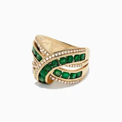 Rings|BH Multi Brasilica 14K Yellow Gold Emerald and Diamond Wrap Ring, 2.22 TCW