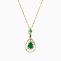 Necklaces & Pendants|Effy Jewelry Brasilica 14K Yellow Gold Emerald and Diamond Pendant, 1.43 TCW
