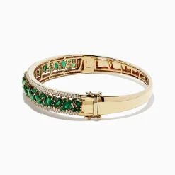 Bracelets|BH Multi Brasilica 14K Yellow Gold Emerald and Diamond Bangle, 6.81 TCW
