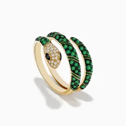 Rings|Effy Jewelry Brasilica 14K Yellow Gold Emerald and Diamond Wrap Snake Ring