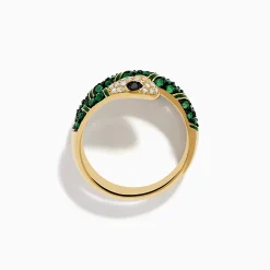 Rings|Effy Jewelry Brasilica 14K Yellow Gold Emerald and Diamond Wrap Snake Ring