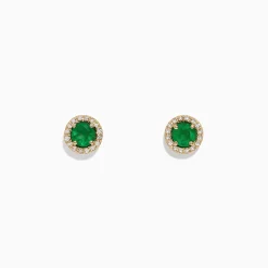Earrings|Effy Jewelry Brasilica 14K Yellow Gold Emerald and Diamond Stud Earrings, 1.08 TCW