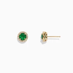 Earrings|Effy Jewelry Brasilica 14K Yellow Gold Emerald and Diamond Stud Earrings, 1.08 TCW