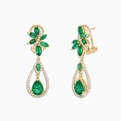 Earrings|Effy Jewelry Brasilica 14K Yellow Gold Emerald and Diamond Earrings, 4.62 TCW