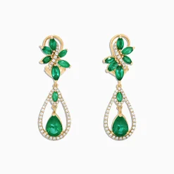 Earrings|Effy Jewelry Brasilica 14K Yellow Gold Emerald and Diamond Earrings, 4.62 TCW