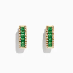 Earrings|Effy Jewelry Brasilica 14K Yellow Gold Emerald and Diamond Earrings, 1.53 TCW