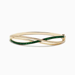 Bracelets|Effy Jewelry Brasilica 14K Yellow Gold Emerald and Diamond Bangle