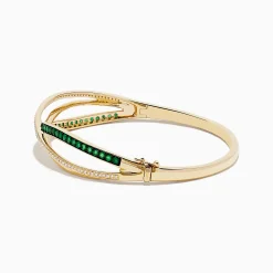 Bracelets|Effy Jewelry Brasilica 14K Yellow Gold Emerald and Diamond Bangle