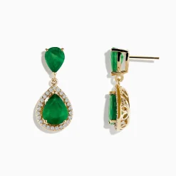 Earrings|Effy Jewelry Brasillica 14K Yellow Gold Emerald and Diamond Drop Earrings