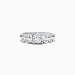 Rings|BH Multi Bridal 14K White Gold Diamond Cluster Ring and Band Set, 0.72 TCW