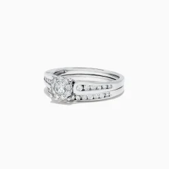 Rings|BH Multi Bridal 14K White Gold Diamond Cluster Ring and Band Set, 0.72 TCW