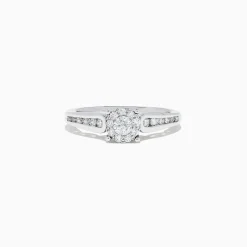 Rings|BH Multi Bridal 14K White Gold Diamond Cluster Ring and Band Set, 0.72 TCW
