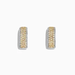 Earrings|Effy Jewelry Canare 14K Gold 5/8" Pave Yellow Diamond Hoop Earrings, 1.26 TCW
