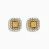 Earrings|Effy Jewelry Canare 14k Two Tone Gold Cushion Halo Yellow Diamond Statement Stud Earrings 2.34 TCW