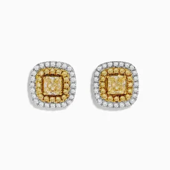 Earrings|Effy Jewelry Canare 14k Two Tone Gold Cushion Halo Yellow Diamond Statement Stud Earrings 2.34 TCW
