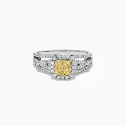 Rings|BH Multi Canare 14K Two Tone Gold Cushion Shaped Cluster Yellow Diamond Ring, 0.72 TCW