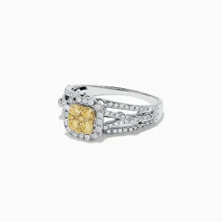 Rings|BH Multi Canare 14K Two Tone Gold Cushion Shaped Cluster Yellow Diamond Ring, 0.72 TCW