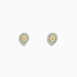 Earrings|Effy Jewelry Canare 18K Two Tone Gold Pear Halo Yellow Diamond Stud Earrings, 0.36 TCW