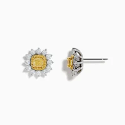 Earrings|Effy Jewelry Canare 18K Two Tone Gold White and Yellow Diamond Flower Earrings