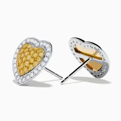 Earrings|Effy Jewelry Canare 18K Two Tone Gold White and Yellow Diamond Heart Earrings
