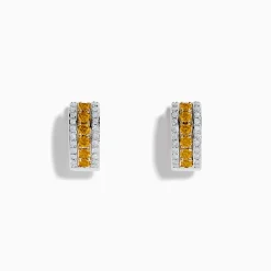 Earrings|Effy Jewelry Canare 14K Two Tone Gold Yellow and White Diamond Huggie Earrings