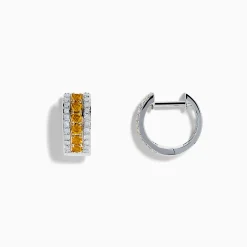 Earrings|Effy Jewelry Canare 14K Two Tone Gold Yellow and White Diamond Huggie Earrings