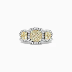 Rings|BH Multi Canare 14K Two Tone Gold Yellow Diamond Cushion Shaped Cluster Ring, 1.10 TCW