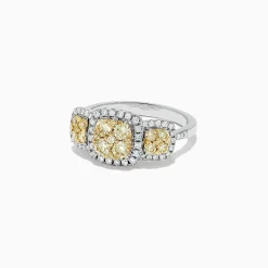Rings|BH Multi Canare 14K Two Tone Gold Yellow Diamond Cushion Shaped Cluster Ring, 1.10 TCW