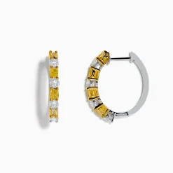 Earrings|Effy Jewelry Canare 18K Two Tone White and Yellow Diamond Hoop Earrings