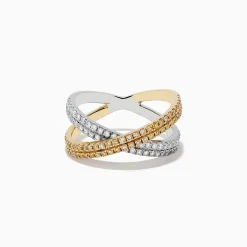 Rings|Effy Jewelry Canare 14k Two Tone Yellow and White Diamond Criss Cross Ring 0.78 TCW