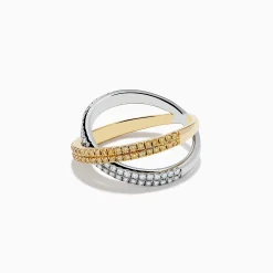 Rings|Effy Jewelry Canare 14k Two Tone Yellow and White Diamond Criss Cross Ring 0.78 TCW