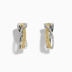 Earrings|Effy Jewelry Canare 14k Two Tone Yellow and White Diamond Hoop Earrings 5/8"