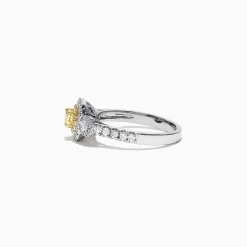 Rings|Effy Jewelry Canare 18K Two-Tone Gold Cushion Double Halo Yellow Diamond Ring, 0.96 TCW