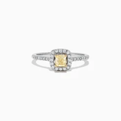 Rings|Effy Jewelry Canare 18K Two-Tone Gold Cushion Halo Yellow Diamond Ring, 0.61 TCW