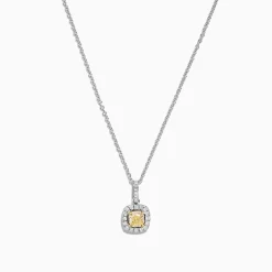 Necklaces & Pendants|Effy Jewelry Canare 18K Two-Tone Gold Cushion Cut Yellow Diamond Pendant, 0.52 TCW