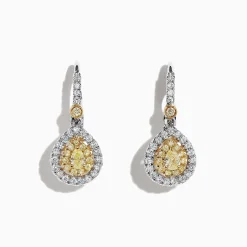 Earrings|Effy Jewelry Canare 18K Two-Tone Gold Double Halo Pear Shaped Yellow Diamond Earrings, 0.99 TCW